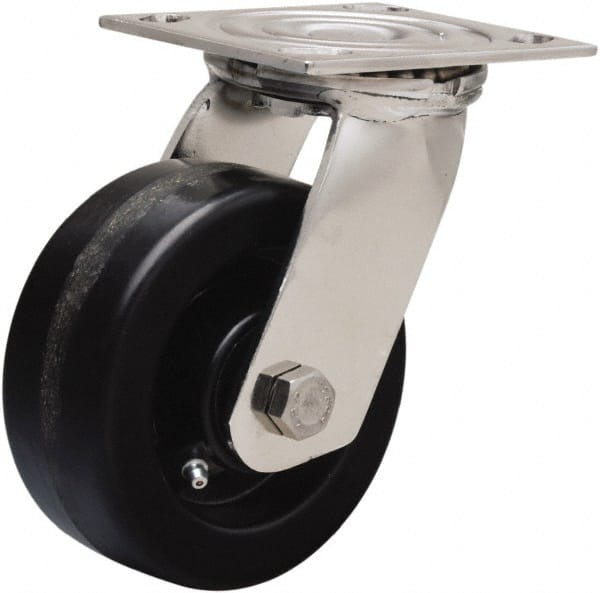 Hamilton - 5" Diam x 2" Wide x 6-1/2" OAH Top Plate Mount Swivel Caster - Phenolic, 800 Lb Capacity, Delrin Bearing, 3-3/4 x 4-1/2" Plate - Exact Tooling