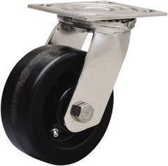 Hamilton - 5" Diam x 2" Wide x 6-1/2" OAH Top Plate Mount Swivel Caster - Phenolic, 800 Lb Capacity, Delrin Bearing, 3-3/4 x 4-1/2" Plate - Exact Tooling