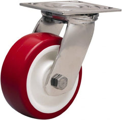 Hamilton - 5" Diam x 2" Wide x 6-1/2" OAH Top Plate Mount Swivel Caster - Polyurethane Mold on Polypropylene, 800 Lb Capacity, Delrin Bearing, 3-3/4 x 4-1/2" Plate - Exact Tooling