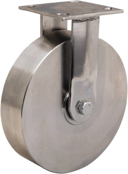 Hamilton - 8" Diam x 2" Wide x 9-1/2" OAH Top Plate Mount Rigid Caster - Forged Steel, 800 Lb Capacity, Delrin Bearing, 3-3/4 x 4-1/2" Plate - Exact Tooling