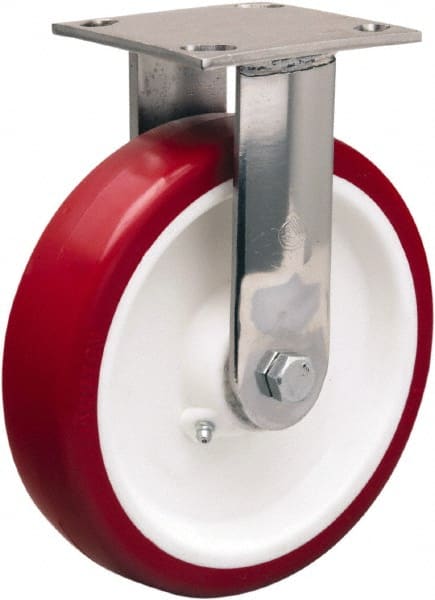 Hamilton - 8" Diam x 2" Wide x 9-1/2" OAH Top Plate Mount Rigid Caster - Polyurethane Mold on Polypropylene, 800 Lb Capacity, Delrin Bearing, 3-3/4 x 4-1/2" Plate - Exact Tooling