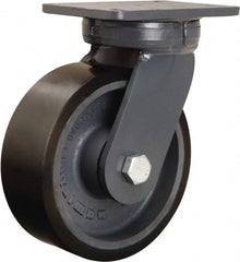 Hamilton - 8" Diam x 3" Wide x 10-1/2" OAH Top Plate Mount Swivel Caster - Polyurethane Mold onto Cast Iron Center, 3,250 Lb Capacity, Sealed Precision Ball Bearing, 5-1/4 x 7-1/4" Plate - Exact Tooling