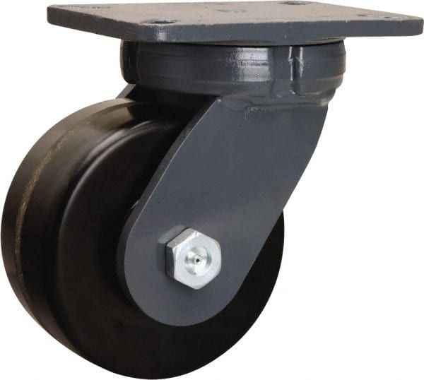 Hamilton - 6" Diam x 3" Wide x 8" OAH Top Plate Mount Swivel Caster - Phenolic, 2,000 Lb Capacity, Tapered Roller Bearing, 5-1/4 x 7-1/4" Plate - Exact Tooling