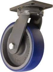 Hamilton - 10" Diam x 3" Wide x 12-1/2" OAH Top Plate Mount Swivel Caster - Polyurethane Mold onto Cast Iron Center, 2,400 Lb Capacity, Sealed Precision Ball Bearing, 5-1/4 x 7-1/4" Plate - Exact Tooling
