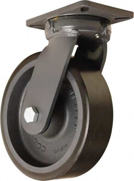 Hamilton - 10" Diam x 3" Wide x 12-1/2" OAH Top Plate Mount Swivel Caster - Polyurethane Mold onto Cast Iron Center, 3,900 Lb Capacity, Tapered Roller Bearing, 5-1/4 x 7-1/4" Plate - Exact Tooling