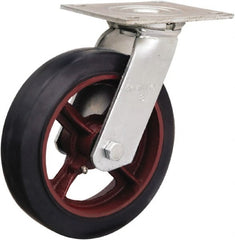 Hamilton - 8" Diam x 2" Wide x 9-1/2" OAH Top Plate Mount Swivel Caster - Rubber Mold on Cast Iron, 500 Lb Capacity, Straight Roller Bearing, 5 x 5-1/2" Plate - Exact Tooling