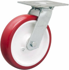 Hamilton - 8" Diam x 2" Wide x 9-1/2" OAH Top Plate Mount Swivel Caster - Polyurethane Mold on Polypropylene, 900 Lb Capacity, Straight Roller Bearing, 5 x 5-1/2" Plate - Exact Tooling