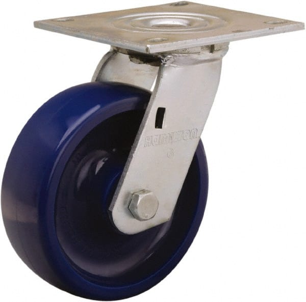 Hamilton - 6" Diam x 2" Wide x 7-1/2" OAH Top Plate Mount Swivel Caster - Polyurethane, 1,000 Lb Capacity, Sealed Precision Ball Bearing, 5 x 5-1/2" Plate - Exact Tooling