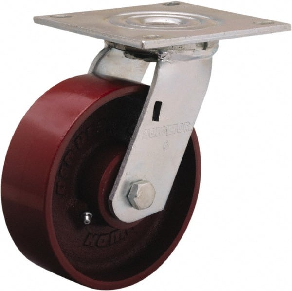 Hamilton - 6" Diam x 2" Wide x 7-1/2" OAH Top Plate Mount Swivel Caster - Cast Iron, 900 Lb Capacity, Sealed Precision Ball Bearing, 5 x 5-1/2" Plate - Exact Tooling