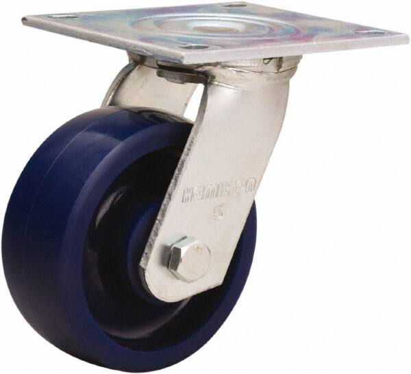 Hamilton - 5" Diam x 2" Wide x 6-1/2" OAH Top Plate Mount Swivel Caster - Polyurethane, 900 Lb Capacity, Sealed Precision Ball Bearing, 5 x 5-1/2" Plate - Exact Tooling