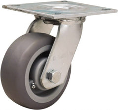 Hamilton - 5" Diam x 2" Wide x 6-1/2" OAH Top Plate Mount Swivel Caster - Rubber Mold on Polyolefin, 350 Lb Capacity, Straight Roller Bearing, 5 x 5-1/2" Plate - Exact Tooling