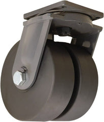 Hamilton - 12" Diam x 4" Wide x 15-1/2" OAH Top Plate Mount Dual Swivel Caster - Nylon, 16,000 Lb Capacity, Sealed Precision Ball Bearing, 8-1/2 x 8-1/2" Plate - Exact Tooling