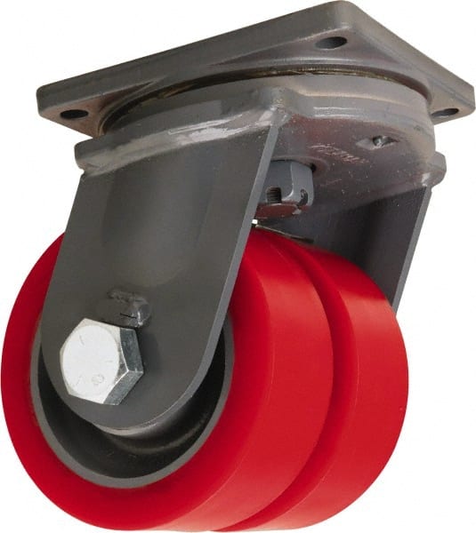 Hamilton - 12" Diam x 4" Wide x 15-1/2" OAH Top Plate Mount Dual Swivel Caster - Polyurethane Mold on Forged Steel, 14,400 Lb Capacity, Tapered Roller Bearing, 8-1/2 x 8-1/2" Plate - Exact Tooling