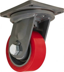 Hamilton - 8" Diam x 3" Wide x 11" OAH Top Plate Mount Swivel Caster - Polyurethane, 4,200 Lb Capacity, Tapered Roller Bearing, 8-1/2 x 8-1/2" Plate - Exact Tooling