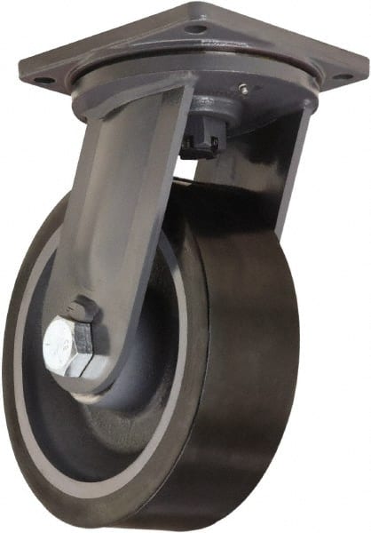 Hamilton - 12" Diam x 4" Wide x 15-1/2" OAH Top Plate Mount Swivel Caster - Polyurethane Mold on Forged Steel, 7,800 Lb Capacity, Tapered Roller Bearing, 8-1/2 x 8-1/2" Plate - Exact Tooling