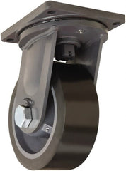 Hamilton - 10" Diam x 4" Wide x 13" OAH Top Plate Mount Swivel Caster - Polyurethane Mold on Forged Steel, 6,500 Lb Capacity, Tapered Roller Bearing, 8-1/2 x 8-1/2" Plate - Exact Tooling