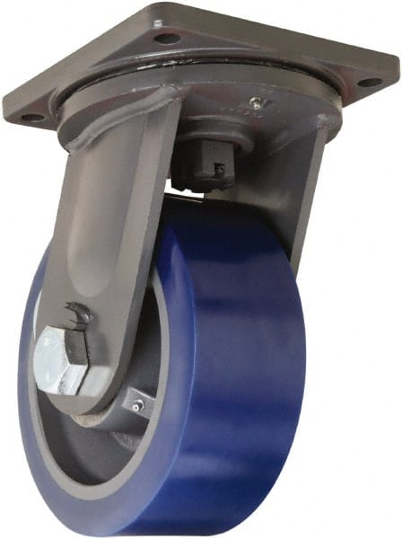Hamilton - 10" Diam x 4" Wide x 13" OAH Top Plate Mount Swivel Caster - Polyurethane, 6,000 Lb Capacity, Tapered Roller Bearing, 8-1/2 x 8-1/2" Plate - Exact Tooling