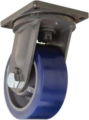 Hamilton - 10" Diam x 4" Wide x 13" OAH Top Plate Mount Swivel Caster - Polyurethane, 6,000 Lb Capacity, Tapered Roller Bearing, 8-1/2 x 8-1/2" Plate - Exact Tooling