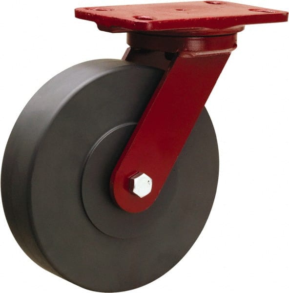Hamilton - 8" Diam x 2" Wide x 9-3/4" OAH Top Plate Mount Swivel Caster - Nylon, 2,000 Lb Capacity, Sealed Precision Ball Bearing, 4-1/2 x 6-1/2" Plate - Exact Tooling