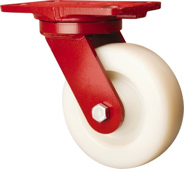 Hamilton - 6" Diam x 2" Wide x 7-3/4" OAH Top Plate Mount Swivel Caster - Nylon, Sealed Precision Ball Bearing, 4-1/2 x 6-1/2" Plate - Exact Tooling