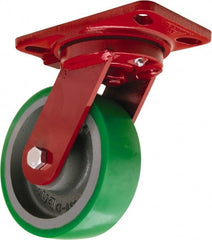 Hamilton - 6" Diam x 2" Wide x 7-3/4" OAH Top Plate Mount Swivel Caster - Polyurethane Mold onto Cast Iron Center, 1,200 Lb Capacity, Tapered Roller Bearing, 4-1/2 x 6-1/2" Plate - Exact Tooling