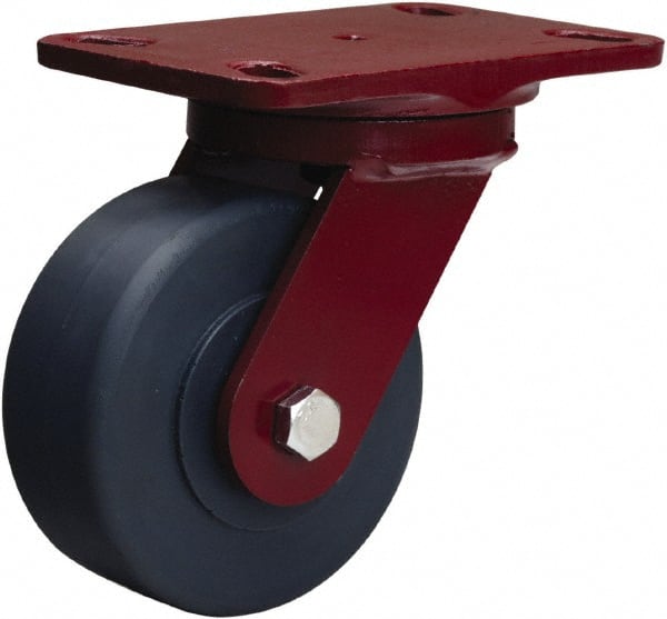 Hamilton - 5" Diam x 2" Wide x 6-3/4" OAH Top Plate Mount Swivel Caster - Nylon, 2,000 Lb Capacity, Sealed Precision Ball Bearing, 4-1/2 x 6-1/2" Plate - Exact Tooling