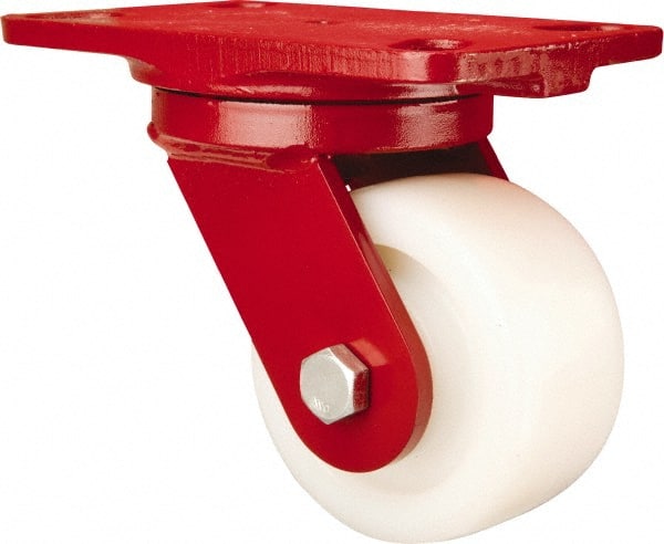 Hamilton - 4" Diam x 2" Wide x 5-5/8" OAH Top Plate Mount Swivel Caster - Nylon, Sealed Precision Ball Bearing, 4-1/2 x 6-1/2" Plate - Exact Tooling