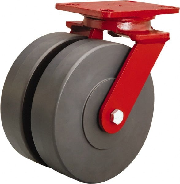 Hamilton - 8" Diam x 2" Wide x 9-3/4" OAH Top Plate Mount Swivel Caster - Nylon, 2,000 Lb Capacity, Sealed Precision Ball Bearing, 4-1/2 x 6-1/2" Plate - Exact Tooling