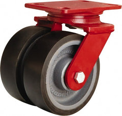 Hamilton - 6" Diam x 2" Wide x 7-3/4" OAH Top Plate Mount Swivel Caster - Polyurethane Mold onto Cast Iron Center, 2,500 Lb Capacity, Tapered Roller Bearing, 4-1/2 x 6-1/2" Plate - Exact Tooling
