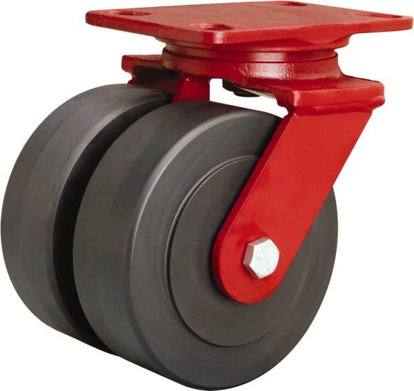 Hamilton - 6" Diam x 2" Wide x 7-3/4" OAH Top Plate Mount Swivel Caster - Nylon, 2,500 Lb Capacity, Sealed Precision Ball Bearing, 4-1/2 x 6-1/2" Plate - Exact Tooling