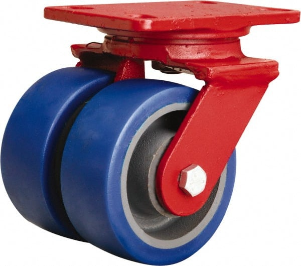 Hamilton - 5" Diam x 2" Wide x 6-3/4" OAH Top Plate Mount Swivel Caster - Polyurethane Mold onto Cast Iron Center, 1,680 Lb Capacity, Sealed Precision Ball Bearing, 4-1/2 x 6-1/2" Plate - Exact Tooling