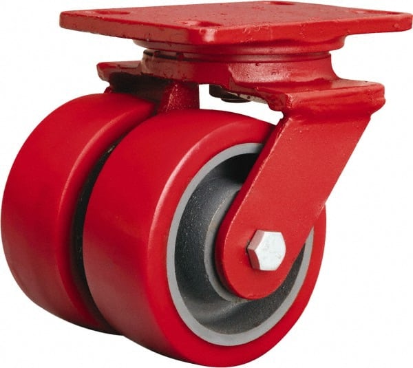 Hamilton - 5" Diam x 2" Wide x 6-3/4" OAH Top Plate Mount Swivel Caster - Polyurethane Mold onto Cast Iron Center, 2,500 Lb Capacity, Sealed Precision Ball Bearing, 4-1/2 x 6-1/2" Plate - Exact Tooling
