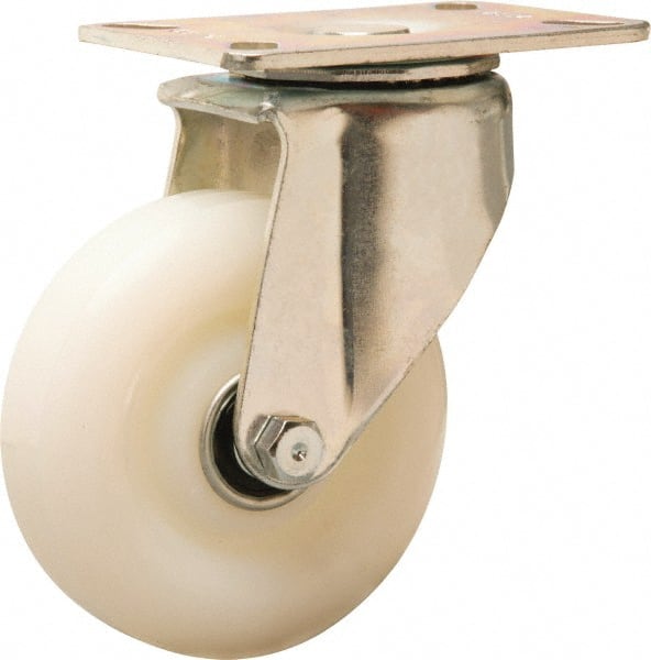 Hamilton - 4" Diam x 1-1/4" Wide x 5-3/8" OAH Top Plate Mount Swivel Caster - Nylon, 350 Lb Capacity, Ball Bearing, 3-1/8 x 4-1/8" Plate - Exact Tooling