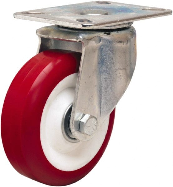 Hamilton - 4" Diam x 1-3/8" Wide x 5-1/16" OAH Top Plate Mount Swivel Caster - Polyurethane Mold on Polypropylene, 400 Lb Capacity, Sealed Precision Ball Bearing, 3-1/8 x 4-1/8" Plate - Exact Tooling