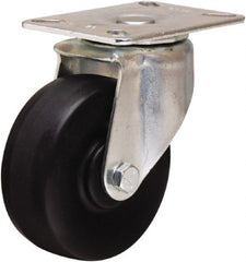 Hamilton - 4" Diam x 1-1/2" Wide x 5-1/16" OAH Top Plate Mount Swivel Caster - Hard Rubber, 300 Lb Capacity, Self-Lubricating Bearing, 3-1/8 x 4-1/8" Plate - Exact Tooling