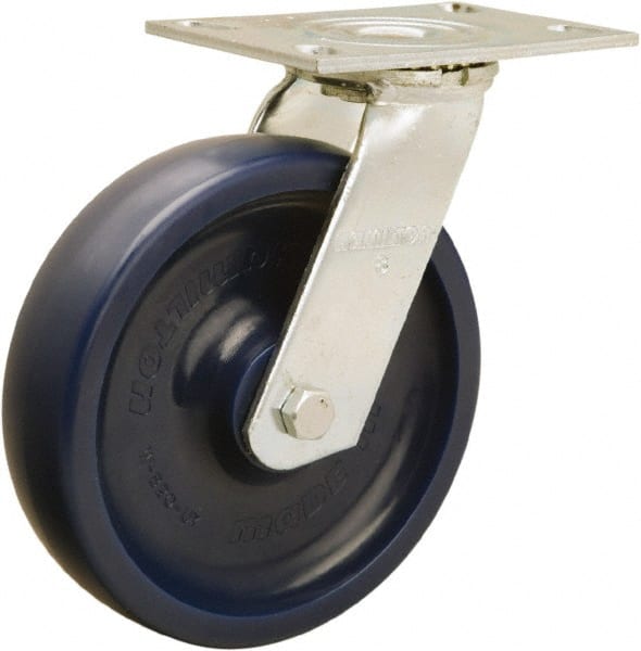 Hamilton - 8" Diam x 2" Wide x 9-1/2" OAH Top Plate Mount Swivel Caster - Polyurethane, 900 Lb Capacity, Sealed Precision Ball Bearing, 4-1/2 x 6-1/4" Plate - Exact Tooling