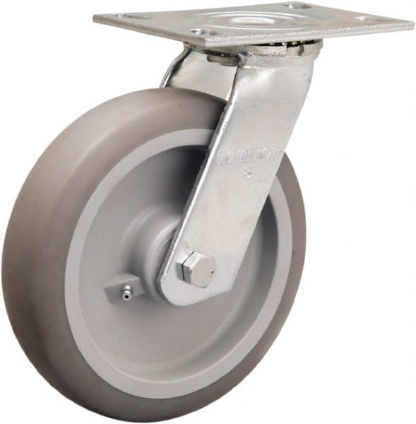 Hamilton - 8" Diam x 2" Wide x 9-1/2" OAH Top Plate Mount Swivel Caster - Rubber Mold on Polyolefin, 500 Lb Capacity, Straight Roller Bearing, 4-1/2 x 6-1/4" Plate - Exact Tooling