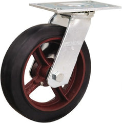 Hamilton - 8" Diam x 2" Wide x 9-1/2" OAH Top Plate Mount Swivel Caster - Rubber Mold on Cast Iron, 500 Lb Capacity, Straight Roller Bearing, 4-1/2 x 6-1/4" Plate - Exact Tooling