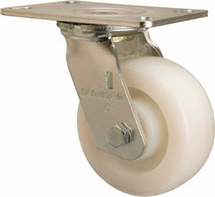 Hamilton - 5" Diam x 2" Wide x 6-1/2" OAH Top Plate Mount Swivel Caster - Nylon, 900 Lb Capacity, Sealed Precision Ball Bearing, 4-1/2 x 6-1/4" Plate - Exact Tooling