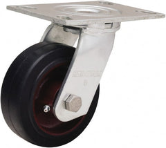Hamilton - 5" Diam x 2" Wide x 6-1/2" OAH Top Plate Mount Swivel Caster - Rubber Mold on Cast Iron, 350 Lb Capacity, Straight Roller Bearing, 4-1/2 x 6-1/4" Plate - Exact Tooling