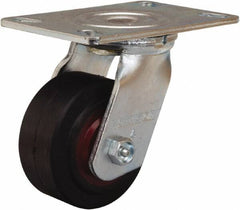 Hamilton - 4" Diam x 2" Wide x 5-5/8" OAH Top Plate Mount Swivel Caster - Rubber Mold on Cast Iron, 300 Lb Capacity, Straight Roller Bearing, 4-1/2 x 6-1/4" Plate - Exact Tooling