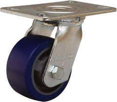 Hamilton - 4" Diam x 2" Wide x 5-5/8" OAH Top Plate Mount Swivel Caster - Polyurethane Mold onto Cast Iron Center, 600 Lb Capacity, Sealed Precision Ball Bearing, 4-1/2 x 6-1/4" Plate - Exact Tooling