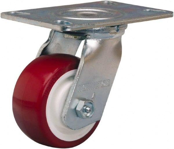 Hamilton - 4" Diam x 2" Wide x 5-5/8" OAH Top Plate Mount Swivel Caster - Polyurethane Mold on Polypropylene, 750 Lb Capacity, Straight Roller Bearing, 4-1/2 x 6-1/4" Plate - Exact Tooling