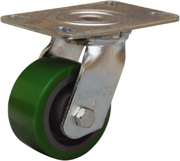 Hamilton - 4" Diam x 2" Wide x 5-5/8" OAH Top Plate Mount Swivel Caster - Polyurethane Mold onto Cast Iron Center, 750 Lb Capacity, Sealed Precision Ball Bearing, 4-1/2 x 6-1/4" Plate - Exact Tooling