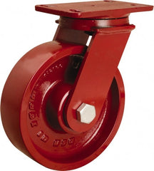 Hamilton - 8" Diam x 2-1/2" Wide x 10-1/4" OAH Top Plate Mount Swivel Caster - Cast Iron, 2,200 Lb Capacity, Tapered Roller Bearing, 4-1/2 x 6-1/2" Plate - Exact Tooling