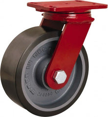 Hamilton - 8" Diam x 3" Wide x 10-1/8" OAH Top Plate Mount Swivel Caster - Polyurethane Mold onto Cast Iron Center, 2,200 Lb Capacity, Sealed Precision Ball Bearing, 4-1/2 x 6-1/2" Plate - Exact Tooling