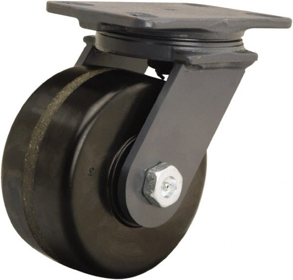 Hamilton - 6" Diam x 3" Wide x 7-3/4" OAH Top Plate Mount Swivel Caster - Phenolic, 2,000 Lb Capacity, Straight Roller Bearing, 4-1/2 x 6-1/2" Plate - Exact Tooling