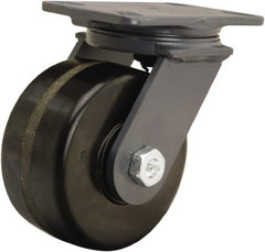 Hamilton - 6" Diam x 3" Wide x 7-3/4" OAH Top Plate Mount Swivel Caster - Phenolic, 2,200 Lb Capacity, Tapered Roller Bearing, 4-1/2 x 6-1/2" Plate - Exact Tooling