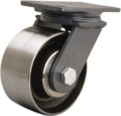 Hamilton - 6" Diam x 3" Wide x 7-3/4" OAH Top Plate Mount Swivel Caster - Forged Steel, 2,400 Lb Capacity, Tapered Roller Bearing, 4-1/2 x 6-1/2" Plate - Exact Tooling