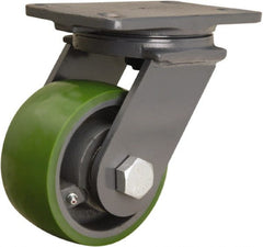 Hamilton - 5" Diam x 2-1/2" Wide x 7-1/4" OAH Top Plate Mount Swivel Caster - Polyurethane Mold onto Cast Iron Center, 1,300 Lb Capacity, Straight Roller Bearing, 4-1/2 x 6-1/2" Plate - Exact Tooling